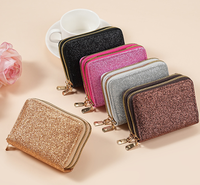 Dompet Wanita Kulit PU Glitter Ritsleting Ganda Mewah Dompet Koin Retro Dompet Uang Receh Tempat Kartu ID Desainer Wanita