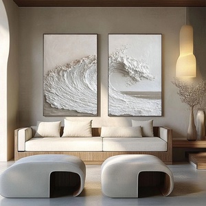 Ensemble de 2 tableaux abstraits minimalistes blancs Wabi Sabi, peinture moderne pour la décoration de la maison, peinture murale pour la maison et la galerie - Product Image 5