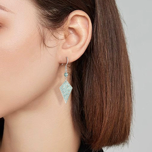 Natural <b>emerald</b> blue water ancient-style hollowed-out ancient pattern earrings, S925 silver set with ice-grade jadeite - Product Image 5