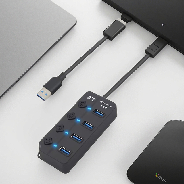 USB 3.0 4-Port Charging Hub with Independent Power Switch 5Gbps Splitter Extension USB Laptop Computer Adapter Hub USB 3.0 Stock
