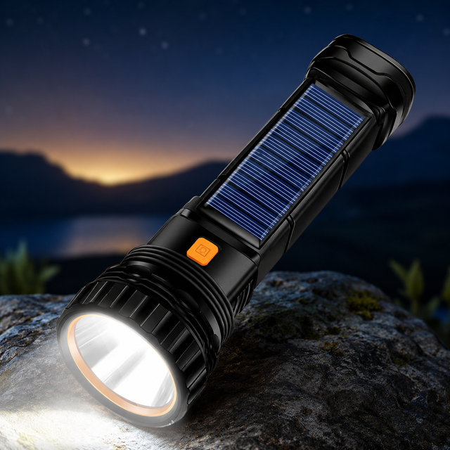 Rechargeable Usb/solar Flashlight Super Bright Tactical Torch Outdoor Portable LED Power Bank Camping Light Rechargeable Battery