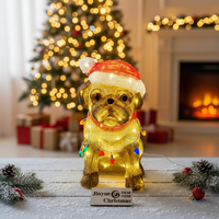 Luce LED 3D a Forma di Cane Pug Natalizio, Cucciolo con Cappello di Babbo Natale in Acrilico, IP44 Impermeabile, Decorazione da Giardino per Esterni