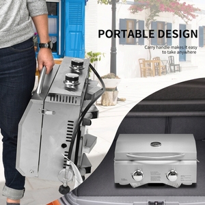 Grill a Gas Propano in Acciaio Inossidabile per Cucina, Affumicatore ad Alta Temperatura, Barbecue da Esterno a 2 Bruciatori, Griglia Portatile a Gas per Campeggio - Product Image 4