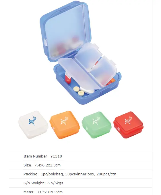 Hot Sale Travel Transparent Plastic 4 Compartments two layer Mini Pill Storage Case pill box set