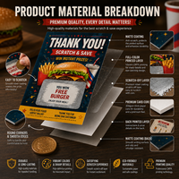 Cartes à gratter personnalisées avec impression couleur, remerciement, promotion pour restaurants de restauration rapide, cartes à gratter gagnantes en gros