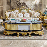 Ensemble table basse et meuble TV en bois massif sculpté de style européen et français, avec rangement pour salon