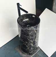 Wastafel Pedestal Marmer Bunga Hitam Emas Mewah Modern Ramah Lingkungan untuk Kamar Mandi Hotel Rumah Vila