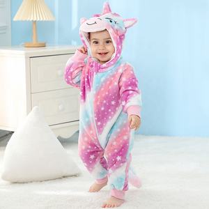 Michley mignon nouveau-né combinaison hiver flanelle Animal barboteuse unisexe étoilé licorne conception rêveur couleurs à manches longues 2 voies caché - Product Image 3