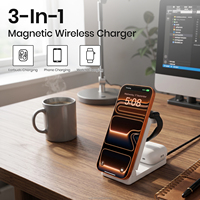 Base de Carga Inalámbrica 3 en 1, 15W Máx., Cargador Multifunción para Teléfono Móvil, Reloj Inteligente y Auriculares Inalámbricos