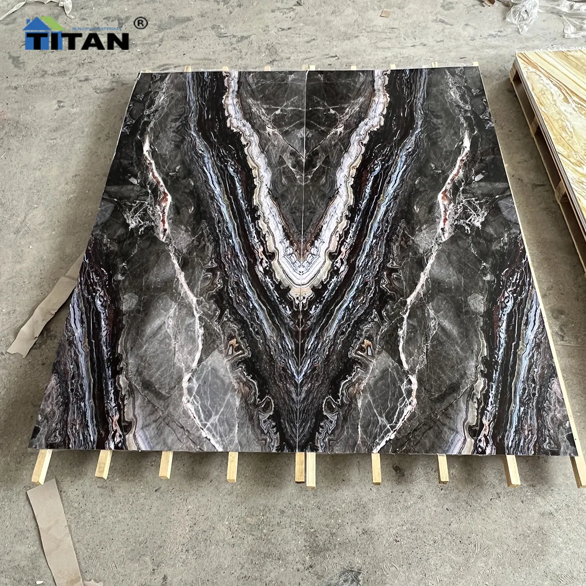 Placas Color Marble Type Spc Panel Indoor Pvc Marmol Pvc Marble Sheet Wall Panel Black Gold Marbling Pvc For Wall