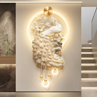 Paon Hall D'entrée Décor À La Maison Mur Art Peinture En Relief En Trois Dimensions Sculpture Effet Acrylique LED Peintures