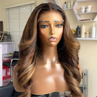Perruques en cheveux humains HD 13x4 bruns, Perruques Lace Frontal en cheveux bruts, Perruques en cheveux humains couleur marron méché blond