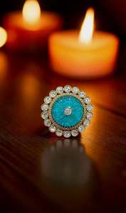 Anillo de cóctel de piedra de latón Kundan Polki y Aqua - Product Image 2