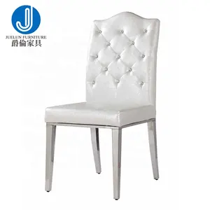 كرسي حديث من الفولاذ المقاوم للصدأ مربع الظهر مع كرسي من الجلد الأبيض لحفلات الزفاف