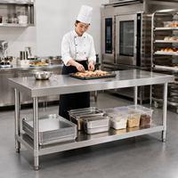 Table de travail en acier inoxydable 304 201 à 2 niveaux pour cuisine commerciale, service OEM, anti-rouille, robuste, pour la préparation alimentaire