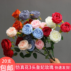 Bouquet de roses artificielles 20 pièces en plastique PU et soie, fleurs rouges, blanches et crème, arrangement floral de mariage, branche unique faite à la main - Product Image 3