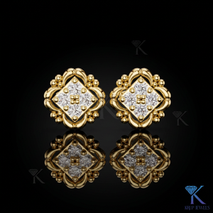 Boucles d'oreilles clous classiques vintage ornées de diamants de laboratoire taille brillant, grappe de 4 pierres, en or massif 14K 18K, pour mariage féminin - Product Image 3