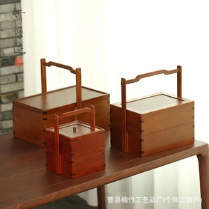 Caja de Madera de Bambú Estilo Chino, Rectangular, con Múltiples Compartimentos y Tapa, Caja de Almacenamiento de Escritorio, Color Retro, Caja de Regalo Artesanal de Madera Maciza - Product Image 1
