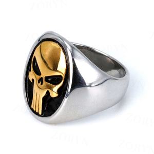 Yunnique Bague Crâne Punisher Gothique en Acier Inoxydable 316 pour Homme, Bicolore Or et Argent, Émail, Style Rébellien, Motard, Punk, Hip Hop, Fête - Product Image 4