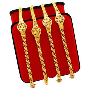 Chaîne de montre en cuivre plaqué or pour femme, style mode urbaine audacieuse, avec inscription 'Sha Jin Fu Fa Cai', Bijoux de Dubaï - Product Image 1