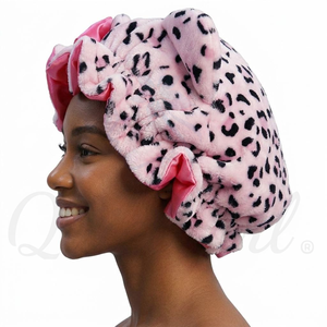 <span class=keywords><strong>Bonnet</strong></span> en polaire d'hiver à oreilles d'ours du fabricant, motif/léopard rose, avec bouton recouvert pour femmes - Product Image 3