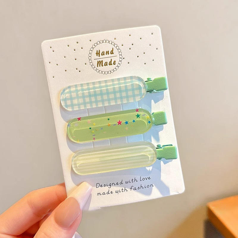 คลิปผมสีเขียวเจลลี่3ชิ้น