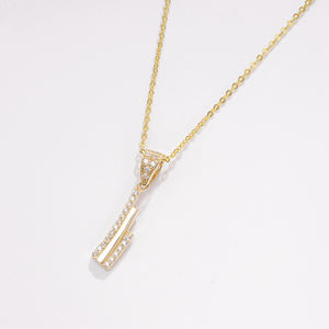 Thiết Kế Mới Sang Trọng Cubic Zirconia CZ 14K Rắn Vàng Vàng Dải Thanh Mặt Dây Chuyền Vòng Cổ Cho Phụ Nữ Với 925 Bạc Chuỗi Đối Với Quà Tặng - Product Image 2