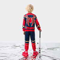 Kostum Setelan Anak Laki-Laki Balita Motif Spider Man Emas Merah-Biru untuk Perayaan Festival