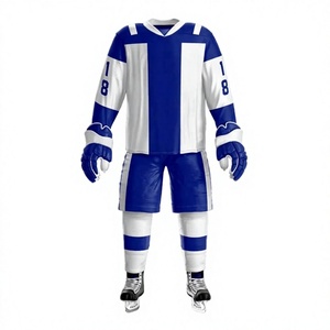 Uniforme de Hockey sobre Hielo Personalizado para Hombre, con Franjas Azules Impresas, Transpirable, 100% Poliéster, Servicio OEM para Adultos - Product Image 1