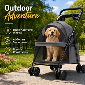 <span class=keywords><strong>Poussette</strong></span> légère et pliable pour animaux de compagnie, lavable, pour petits chiens et chats - Transporteur de voyage portable avec fenêtres en maille et plateau de rangement - Product Image 1