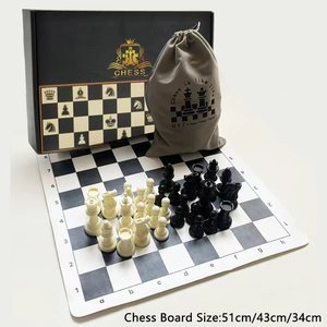 便携式儿童国际象棋套装 PU 皮革 9.5 厘米 51 厘米 黑白格纹棋盘 储物盒 额外棋盘棋子版 说明书 - Product Image 1