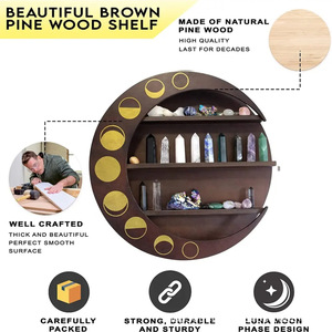 Estante de pared circular de madera con forma de luna de 3 niveles para exhibir y almacenar aceites esenciales en la sala de estar - Product Image 4