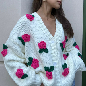 2024 Winter <strong>Ladies</strong> New Three Dimensional Rose Embroidered Top Coat Thick Needle Thick Custom <strong>Crochet</strong> Women's Sweater <strong>Cardigan</strong> - Product Image 1