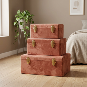 Luxury Velvet Storage Trunk Set Rectangular Fabric Organizer <b>Boxes</b> with Metal Latches for <b>Clothes</b> Toys Bedding Home Bedroom - Product Image 1