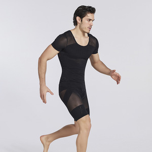 Camiseta de compresión para hombre, reductora de barriga, moldeadora de abdomen cruzado, invisible, con sujeción de <span class=keywords><strong>pecho</strong></span>, manga corta, moldeador corporal - Product Image 4