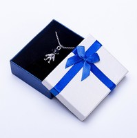 Caja de Joyería Automática con Lazo de Cinta Azul Rey y Papel Texturizado, Inserto de Espuma de Corte Preciso para Collares y Anillos