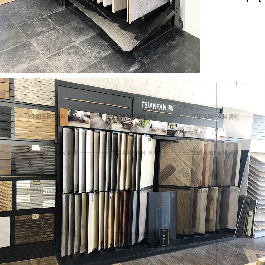 Custom Book Wing And Page Turn Type Stone Tile Display Showroom Metal Frame Laminate Page Turning Wooden Flooring Showing Stands