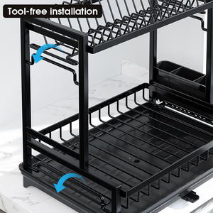 Doppio strato espandibile in filo metallico regolabile piatto personalizzato <span class=keywords><strong>ciotola</strong></span> piatto di stendino ripiano sopra il lavandino con vassoio di scarico - Product Image 4