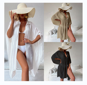 Venta caliente Color sólido Diseño <span class=keywords><strong>de</strong></span> gran tamaño Blusa Camisa Señoras Verano Traje <span class=keywords><strong>de</strong></span> baño Camisas Cubre para mujeres - Product Image 1