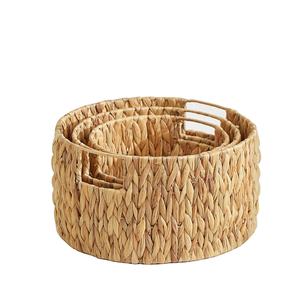 Ecoka Set 3 Handwoven Natural Wicker Water Hyacinth Material Eco-Friendly Multifunction Storage <b>Baskets</b> <b>Handle</b> for Living Room - Product Image 1