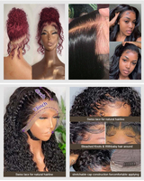 Perruques en cheveux humains vierges bruts bouclés Pixie 13x4, densité 300% super volumineuse, couleur 99j, avec dentelle frontale transparente, livraison gratuite