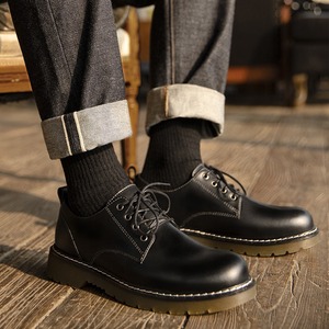 Men's shoes 2026 new style <b>black</b> genuine leather <b>work</b> <b>boots</b> low heel stylish British style big-head casual leather trendy shoes - Product Image 1