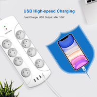 Multiprise domestique sécurisée avec prise UE, 4 ports USB, 8 prises, protection contre les surtensions 16A, en PC+ABS, compatible NFC, pour applications électriques