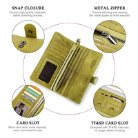 Dompet Panjang Kulit Asli Contact's dengan RFID untuk Wanita Grosir Dompet Kartu Ponsel Mewah untuk Wanita Dompet Koin