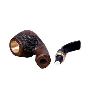 Muxiang Hand Carved Wood Tobacco Pipe Bent Type Solid Wood Smoking Pipe With Copper Bowl For Personal Gift - Product Image 5