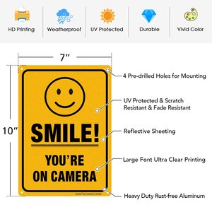 Panneau vidéo « Souriez, vous êtes en caméra » 10 x 7 pouces, en aluminium robuste antirouille de 0,040 pouce pour la sécurité domestique, les entreprises et les caméras de vidéosurveillance - Product Image 2