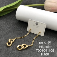 Anting-anting Grosir XUPING, Anting-anting Wanita Model Rantai Gantung Kristal CZ Geometris Hati Bunga, Anting-anting Lapis Emas