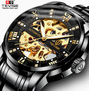 TEVISE Men's <b>Automatic</b> Mechanical Watch 43mm Stainless Steel Skeleton Dial Roman Numeral Luxury Deployment Clasp - Product Image 1