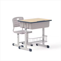 Ensemble chaise et bureau individuel réglable en hauteur pour étudiant avec tiroir de rangement, panier à livres en fil métallique, mobilier ergonomique pour l'étude des enfants en classe