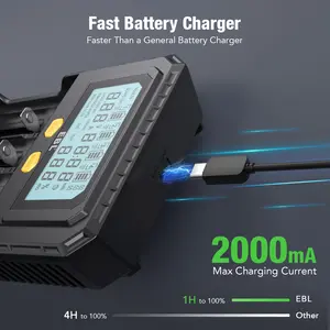 EBL 18650 Mobile Smart Lithium AA Battery Test Charger For 3.6V 3.7V Li-ion 3.2V LiFePO4 1.2V Ni-MH Rechargeable Batteries